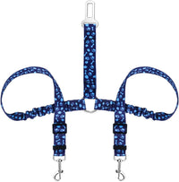 SlowTon Double Dog Seat Belt for Car with Elastic Bungee Buffer - I.Blue Paws / 2 Medium in 1
