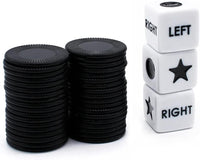 Bilywey Left Right Dice Game Set with 3 Dices + 36 Black Chips – Fun for Kids & Family - Black - image 2
