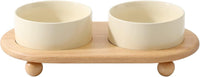 Cat Bowls Set of Two, 5.1” Ceramic Cat Food Bowls - Light Yellow / 2 Bowls+Tray - 5.1"