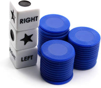 Bilywey Left Right Dice Game Set with 3 Dices + 36 Black Chips – Fun for Kids & Family - Blue - image 3