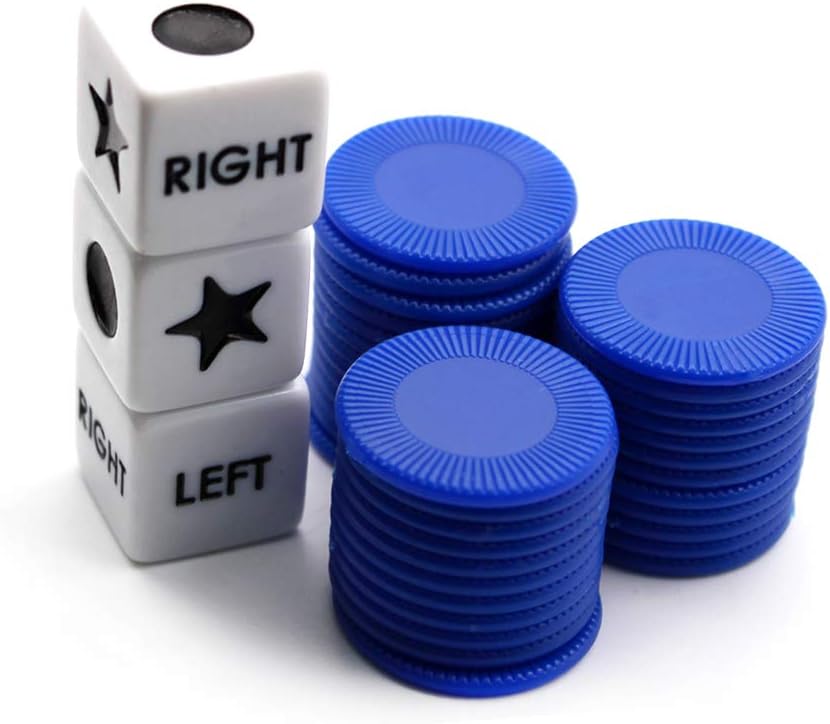 Bilywey Left Right Dice Game Set with 3 Dices + 36 Black Chips – Fun for Kids & Family - Blue - image 3