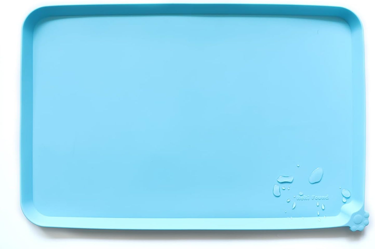 Hoki Found -Waterproof Pet Feeding Mats with High Lips - 28"L x 20"W / Arctic