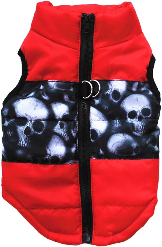 Winter Waterproof Windproof Dog Vest Coat - XS(Back:9.0", Chest:13.5", 3.0-5.0lbs) / Z-1-red skulls