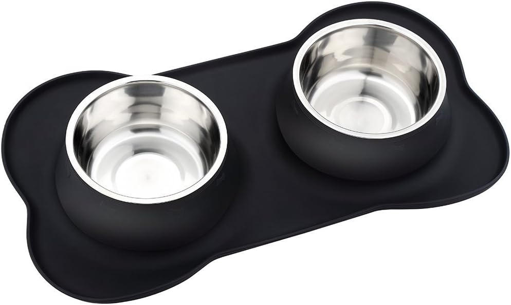 Dog Bowls Stainless Steel Bowls with No Spill Skid Resistant Silicone - Medium/24oz each