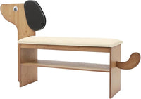 Cute Dog Shoe Bench with Cushion, 51.6”L x 11.8”W Puppy Shoe Storage Bench Beige 2-Tire Bamboo Shoes Rack Bench for Entryway Living Room Hallway Bedroom 220Lbs Load Capacity