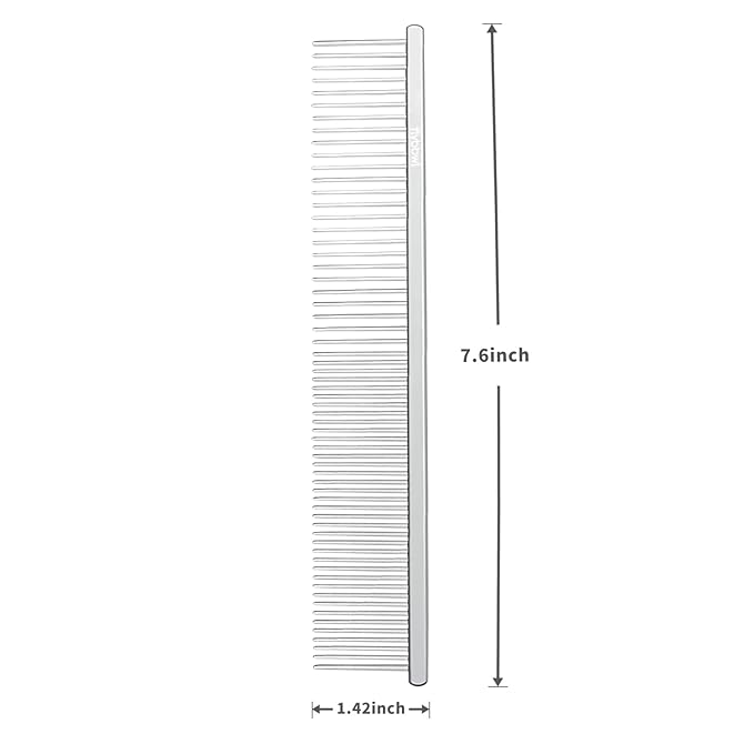 Stainless Steel Dog Comb - Cat Combs with Rounded Ends Teeth - Professional Metal Pet Grooming Removes Tangles Knots for Dogs Cats 7.6IN/1.42IN