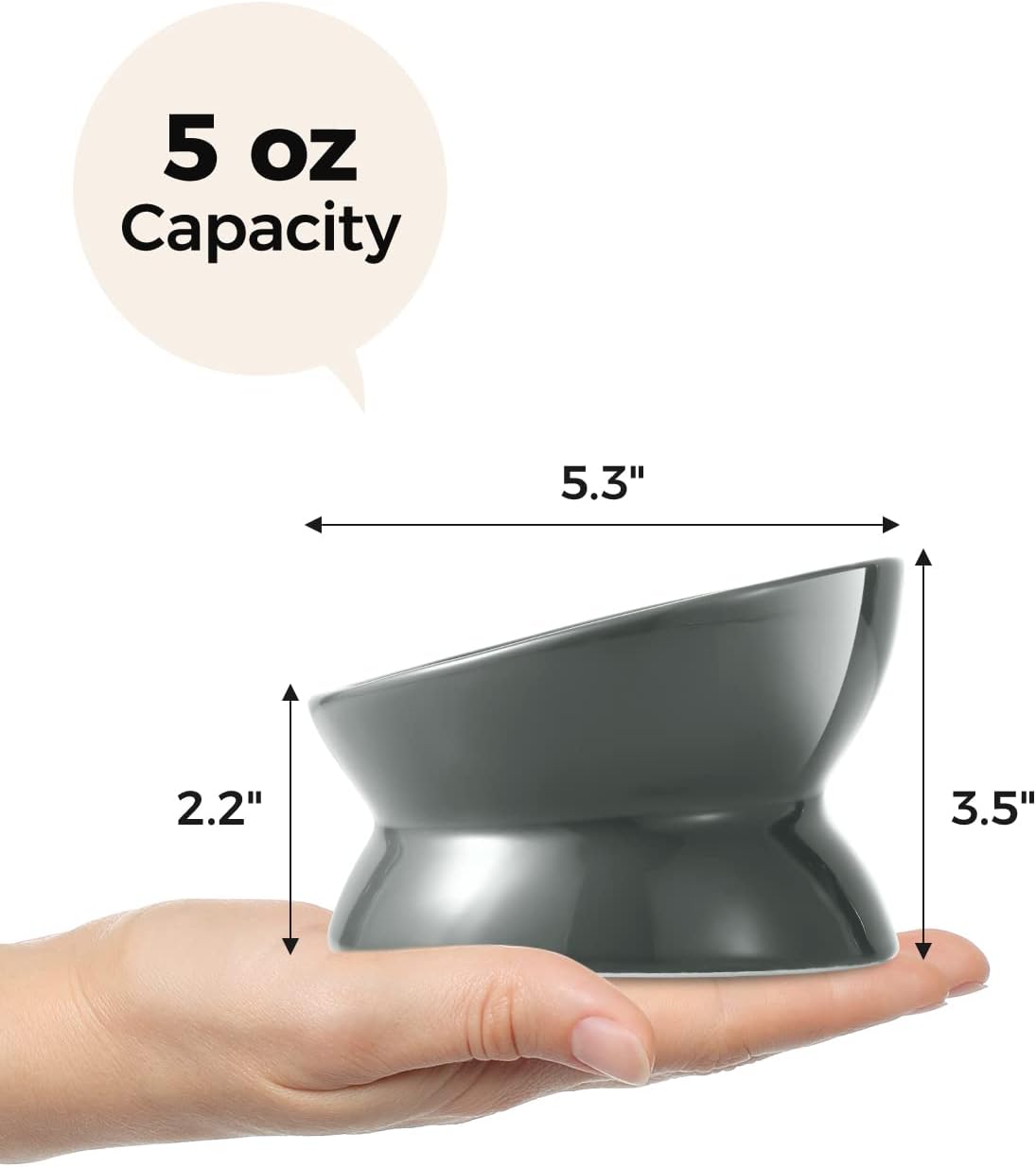 Elevated Cat Food Bowl, 5 Oz Ceramic Raised and Tilted Water Bowl, Anti Vomiting and Protect Pets' - Gray / 5 OZ - 1 Pack - image 4