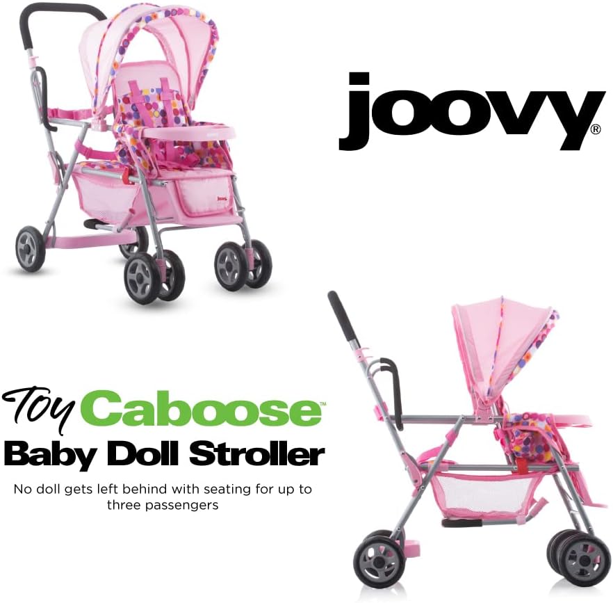 Joovy Toy Caboose baby doll stroller in Pink Dot with reclining front seat, canopy and storage baske - view 4