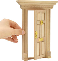 iLAND 1:12 scale unfinished wooden dollhouse door with 3D acrylic windowpane and gold handle - view 4