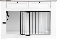 Large Dog Crate Furniture-Decorative Heavy Duty Dog Cage Indoor, Wooden Dog Cage End Table with Charging Station, Dog House with 2 Drawers (White, 47.2''L)