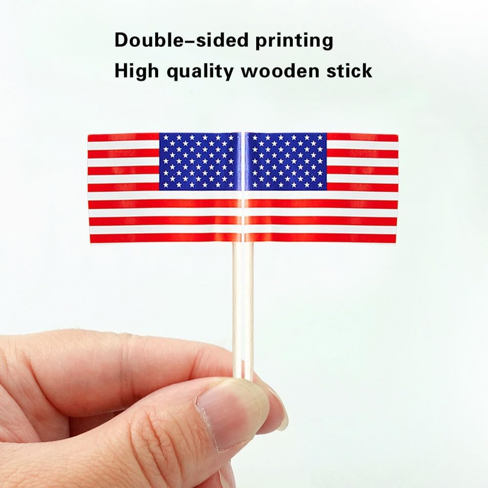 mflagperft 100-pack American flag toothpicks with double-sided paper USA flags on wooden picks - view 37