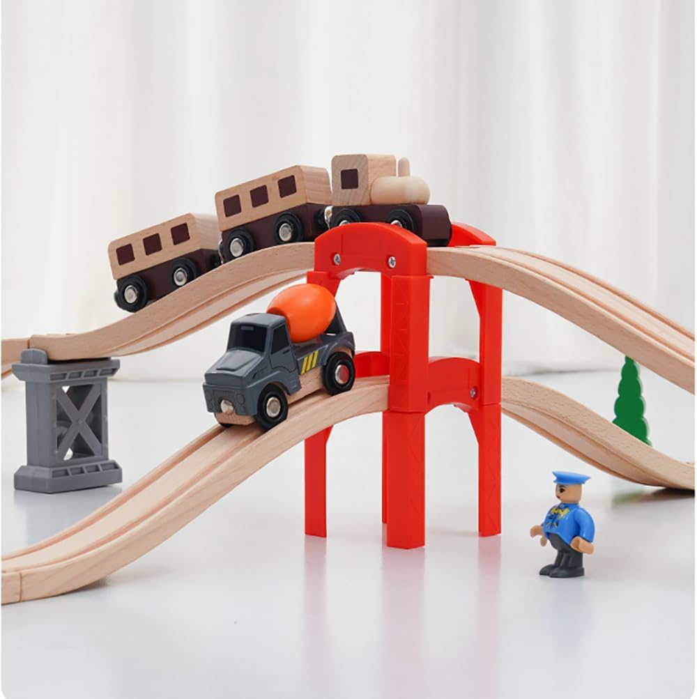 OrgMemory wooden train track bridge supports in natural beech wood with straight tracks - view 10