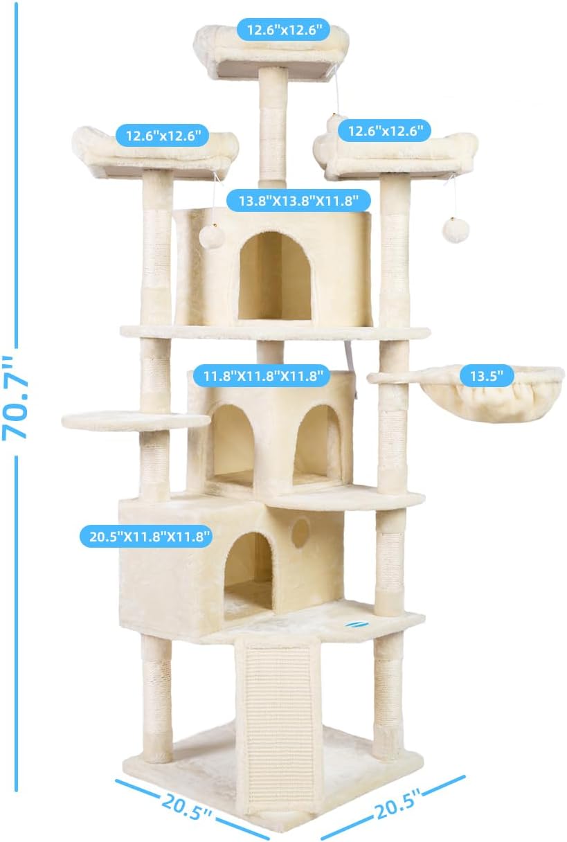 Hey-brother Cat Tree Tower with Multi-Level Large Condo - Beige - image 2