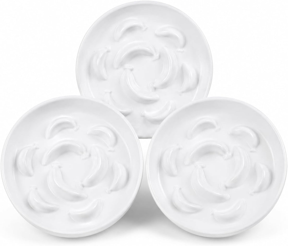 Melamine Slow Feeder Cat Bowls, Dishwasher Safe - 3 Pack - White / 2"H