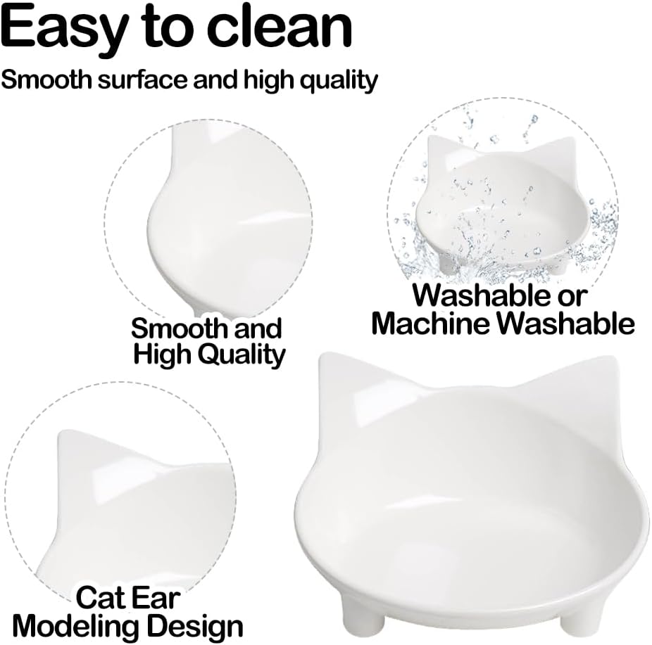 Wide shallow non-slip cat food and water bowls in BPA-free melamine with a glossy porcelain-like fin - view 3