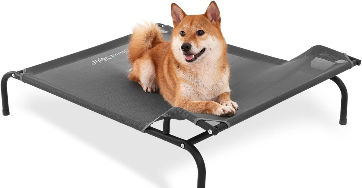 Sweetnight Elevated Dog Bed, Headrest Raised Cot for Large Dogs – Essentials for Dogs - Classic / Grey / L