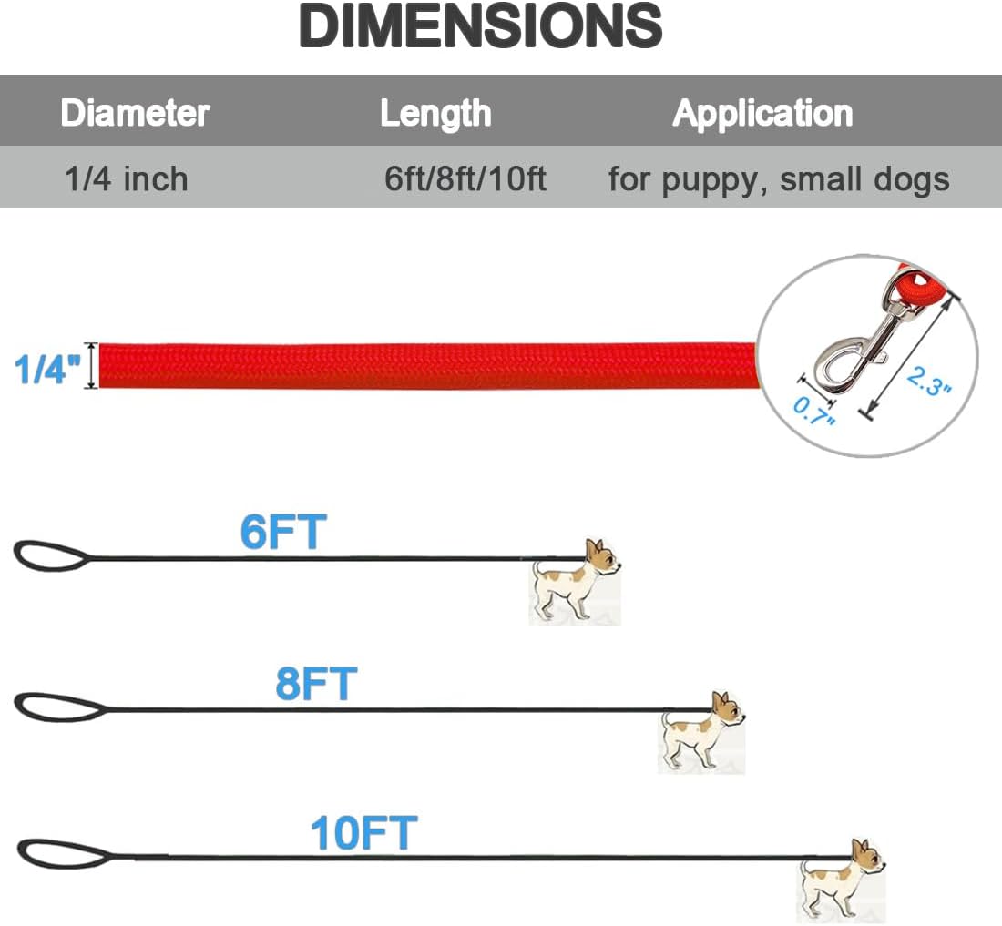 MayPaw Small Rope Dog Leash 6FT 8FT 10FT - 10ft*1/4" / red - image 4