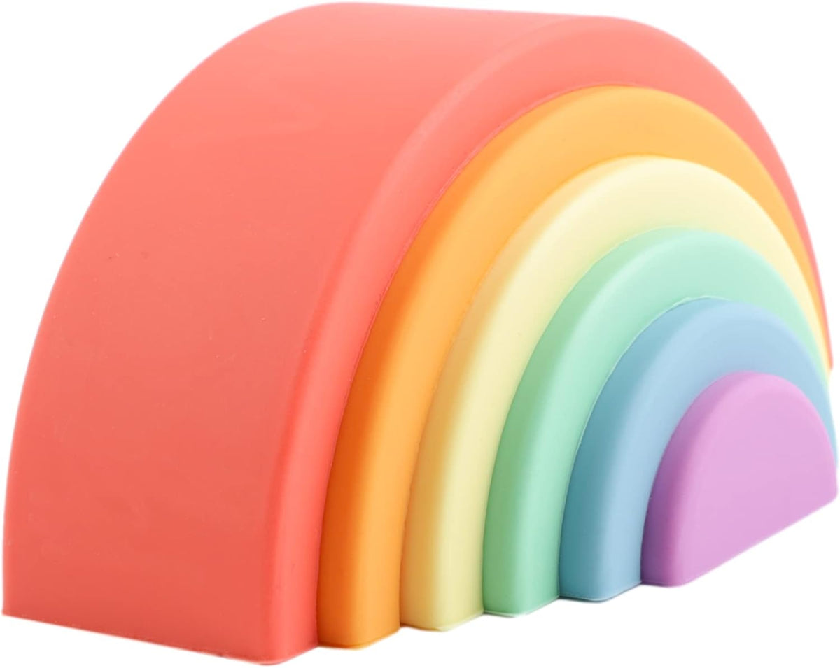 BLUE GINKGO 10-Piece Silicone Rainbow Stacker, Montessori Toy - 6 Layer
