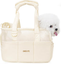 ONECUTE Dog Purse Carrier for Small Dogs Rabbit cat with Large Pockets - Beige Mesh / 16.9"L x 7.4"W x 12.2"H