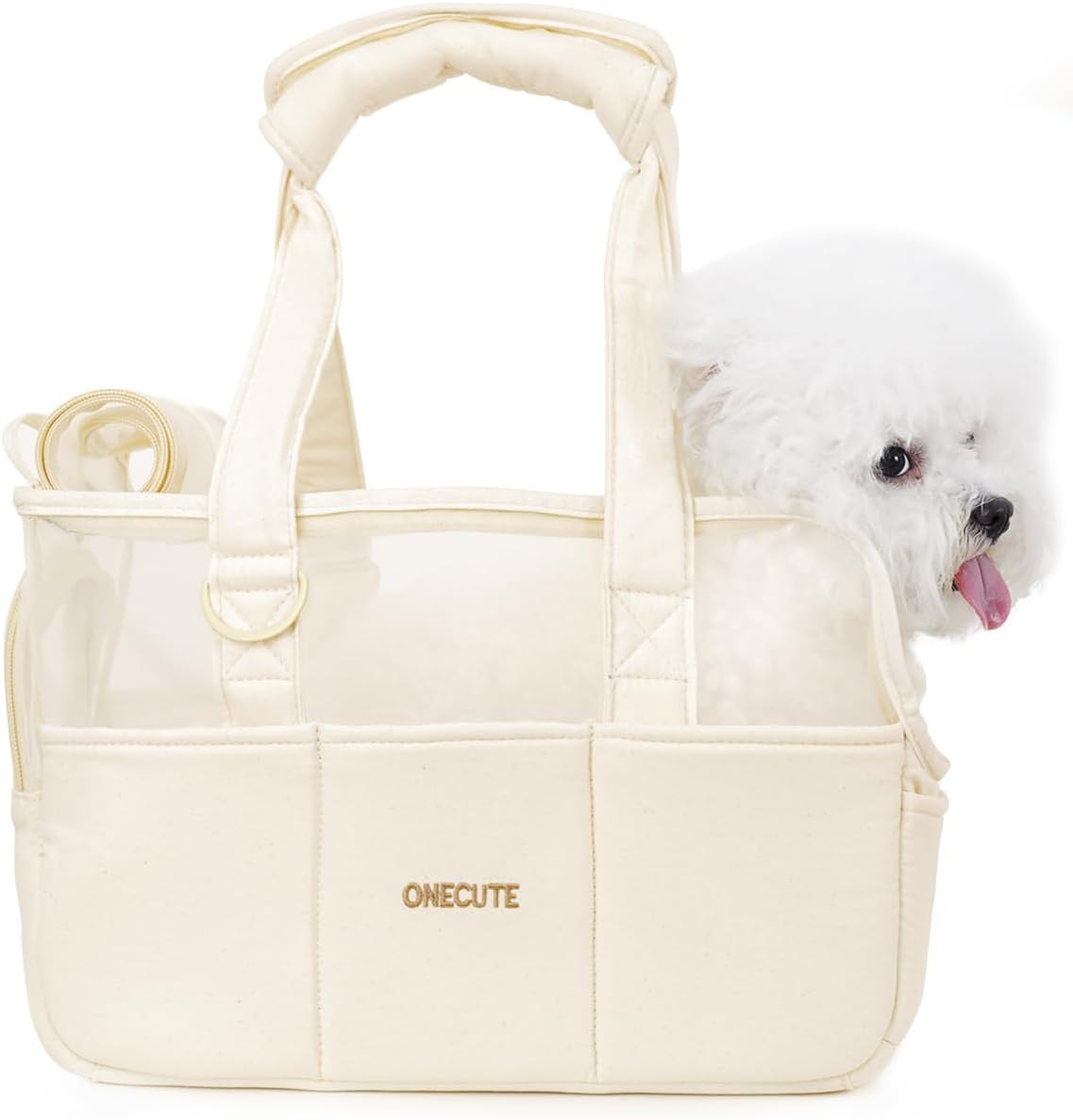 ONECUTE Dog Purse Carrier for Small Dogs Rabbit cat with Large Pockets - Beige Mesh / 16.9"L x 7.4"W x 12.2"H