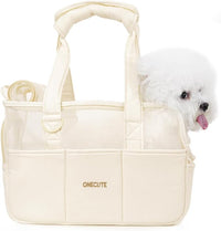 Dog Purse Carrier for Small Dogs Rabbit cat with Large Pockets, Cotton Bag, Dog Carrier Soft Sided, Collapsible Travel Puppy Carrier (Beige Breathable, 17.0" L x 7.5" W x 12.0" H)