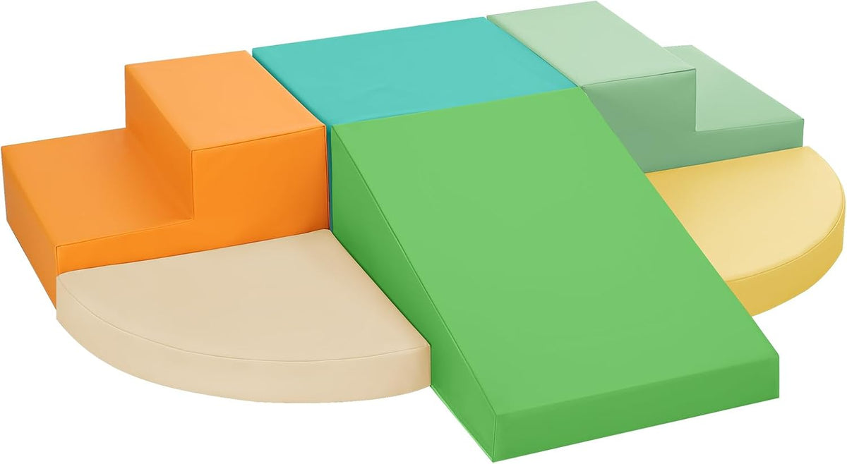 TODIBY 6-Piece Soft PU Leather Toddlers Climbing Toys - Orange and Green / Regular Size