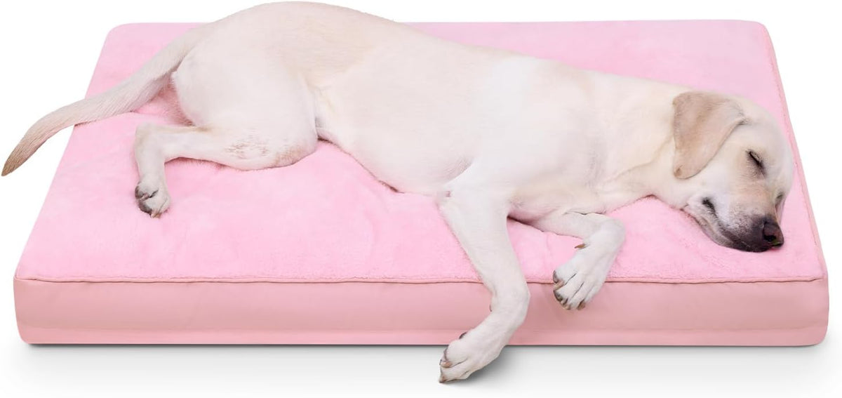 Large Plush Dog Bed for Crate with Washable Cover, 35x22 - 41.0"L x 27.0"W x 3.0"Th / Pink