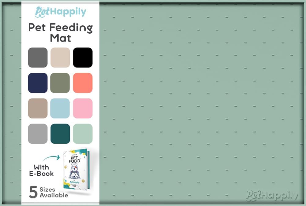 Dog Food Mat - Raised Edges Dogs Mat for Food and Water Prevent Spill, Waterproof Cat Food Mats - 24"L x 15"W / Pistachio