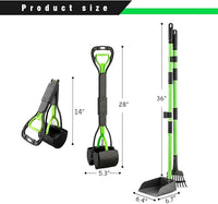 MXF Dog Pooer Scooper Set, 2 in 1 Pet Poop Scooper with Long Handle 28" Dog Poop Picker Upper and Stainless Metal Tray & Rake for Medium & Small Dogs, Heavy Duty for Grass, Dirt, Gravel