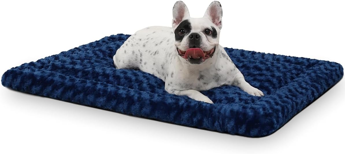 Exsnugy Washable Dog Bed Mat Medium Size Fluffy Pet Crate Pad 36x23 – Essentials for Dogs - Blue / 36.00" x 23.00" x 1.50"