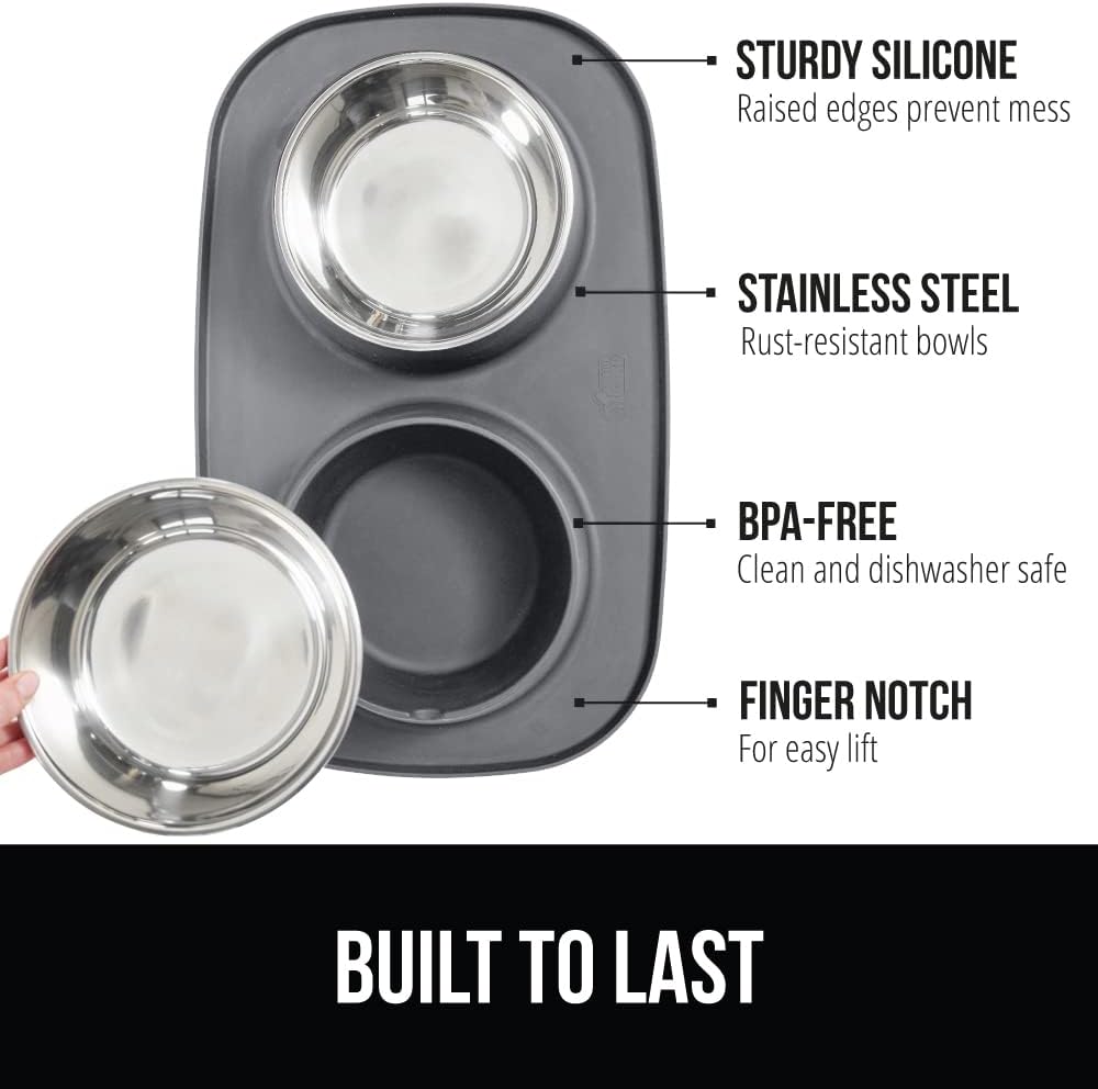 GORILLA GRIP Dog Bowl Set with Feeding Mat - Gray / 3 Cup Bowls - image 2
