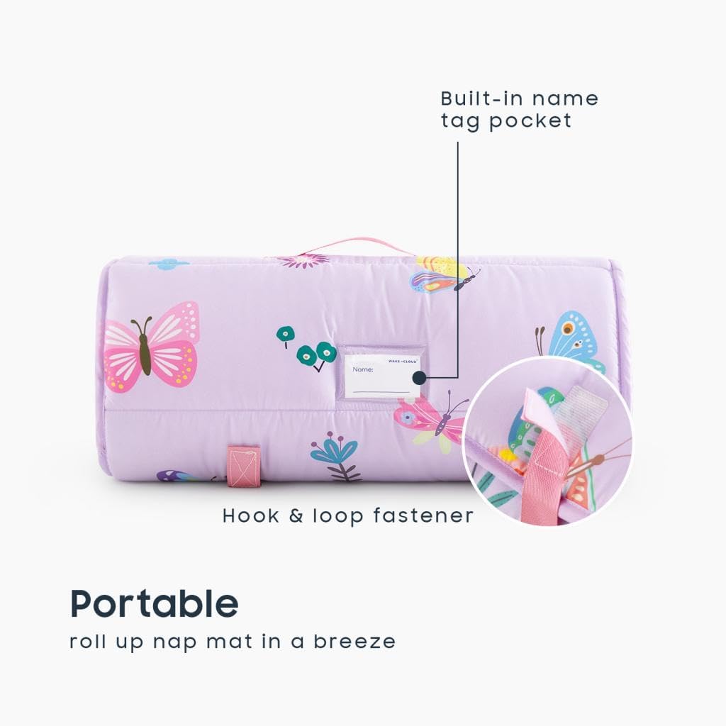 Wake In Cloud purple butterfly toddler nap mat with attached blanket and pillow - view 7