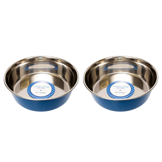 Country Living Set of 2 Heavy Gauge Stainless Steel Dog Bowls - Perfect for Food & Water - BIG FRENCHIES