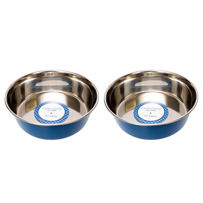 Country Living Set of 2 Heavy Gauge Stainless Steel Dog Bowls - Perfect for Food & Water - BIG FRENCHIES