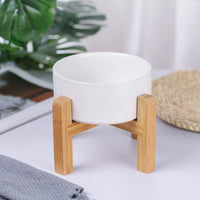 Elevated Cat Water Bowl, Ceramic Raised Cat Food Bowl with Adjustable Bamboo Stand, 5.1" Compact - Medium / White - image 2