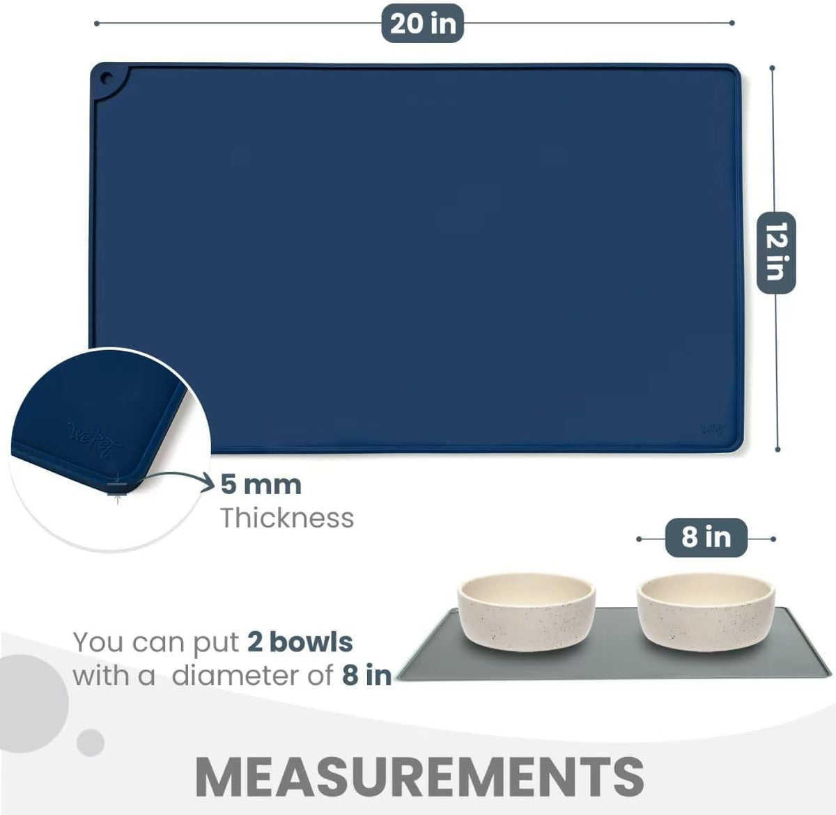 Non-Slip Waterproof Pet Feeding Mat - Medium, 20 x 12 Inch / Ocean Navy - image 2