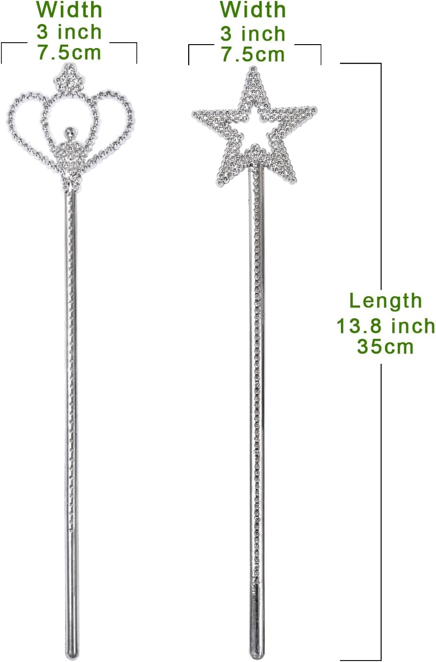 Liatunou silver princess fairy wands, one star wand and one crown wand, 2 pack - view 4