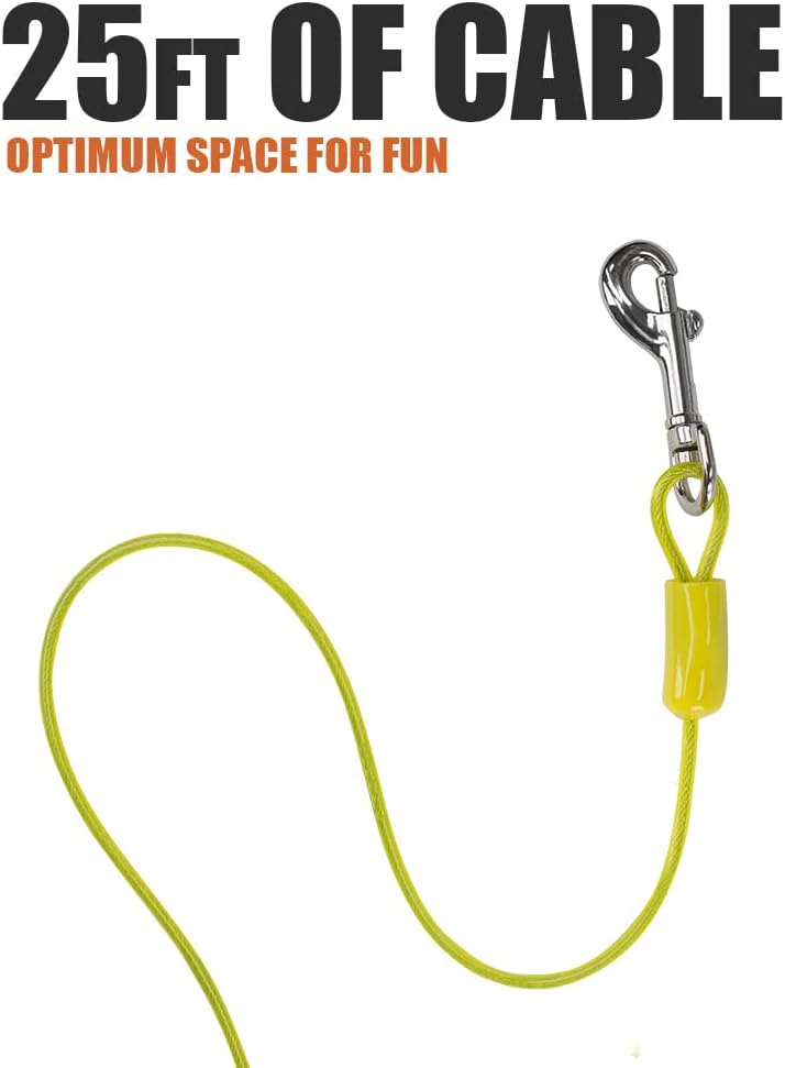 BV Dog Tie Out Cable 30 Feet - 35lbs/ 25ft/ Yellow / Single - image 4