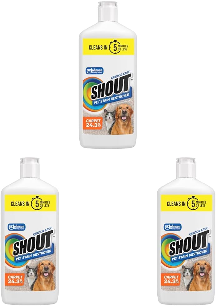SHOUT Pet Stain Remover Spray - 24.3 Fl Oz (Pack of 3) / Squeeze