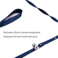 Leather Dog Doorbells for Door Knob/Potty Training/Go Outside, Length Adjustment Copper Dog Bell, Housetraining Hanging Bell, Blue Leather Silver Bells - 2 Pack