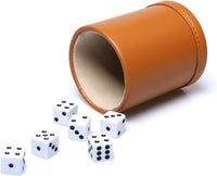 Felt Lined PU Leather Dice Cup Set with 6 Dot Dices – Fun for Kids & Family - Camel