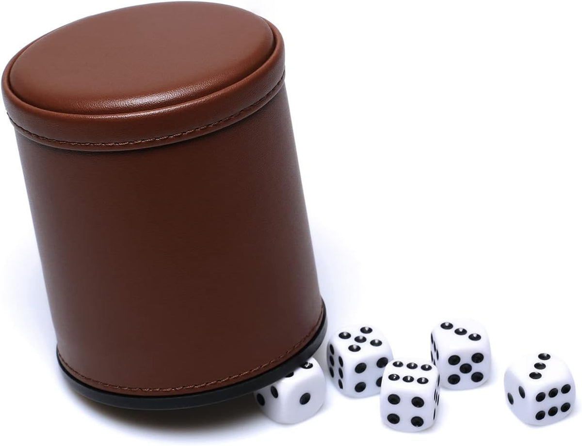 5 Pack PU Leather Dice Cups Felt Lining Quiet Shaker with 30 Dot Dice - Brown - image 2
