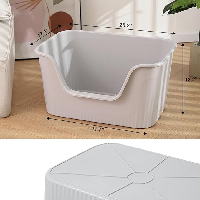 Vealind Jumbo Litter Box, XL Litter Boxes for Big Cats, Extra Large Space, High Sided Litter Pan, Leak-Proof & Anti-Splashing, Easy Clean & Durable (25” * 17” * 13” Grey)
