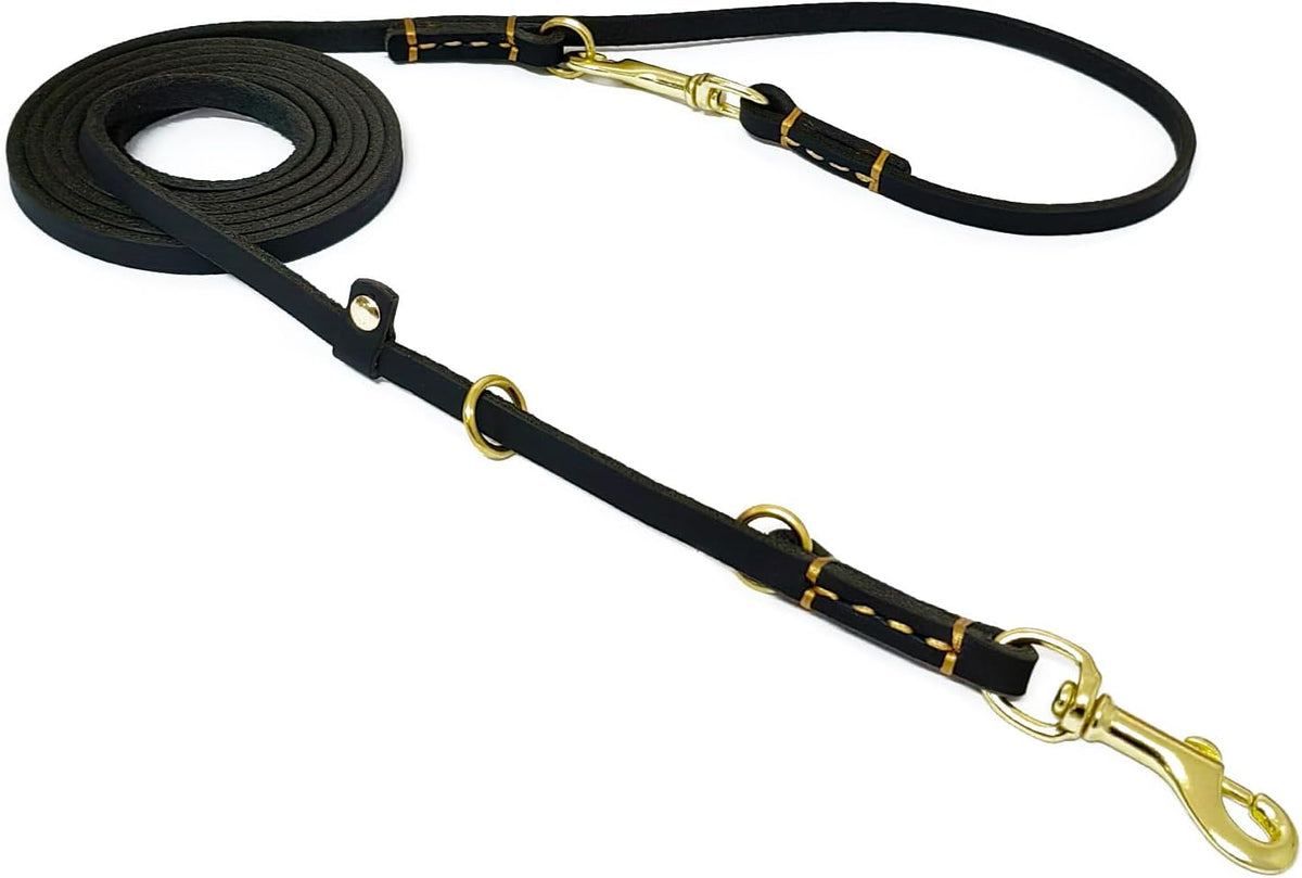 LWBMG Multi Function Leather Dog Leash 8ft Genuine Leather Leash - 8ft x 3/8inch / Black