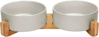 SPUNKYJUNKY Ceramic Dog and Cat Bowl with Wood Stand Non-Slip Matte - 5 cups / Grey × 2