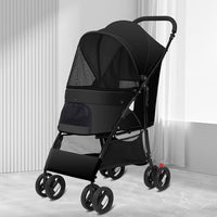Sunny Sonny Foldable Jogger Pet Stroller with Weather Cover Storage Basket Pet Travel Carrier for S/M Dogs Cats up to 33lbs (Black)