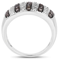0.83 Carat Genuine Champagne Diamond and White Diamond .925 Sterling Silver Ring