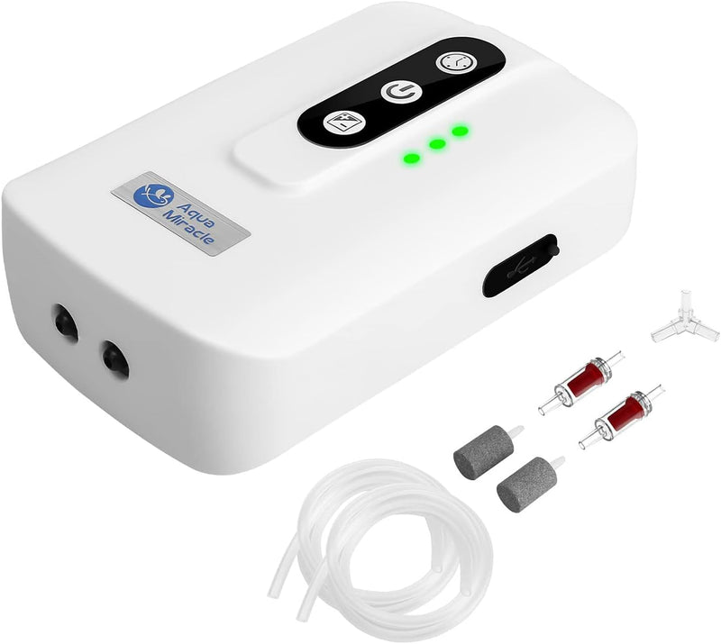 AquaMiracle Lithium Battery Powered Portable Aquarium Air Pump - For Tanks up to 120Gal