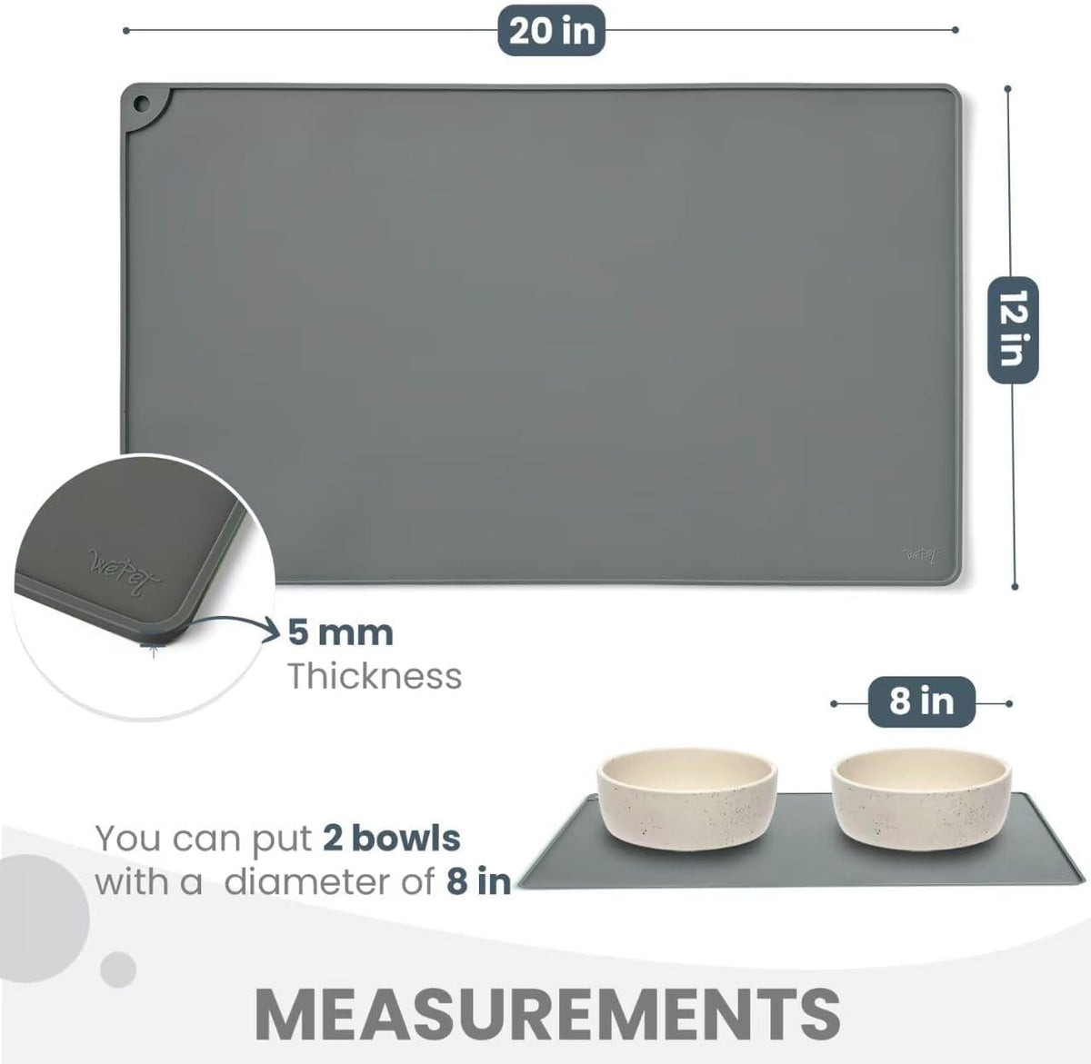 Non-Slip Waterproof Pet Feeding Mat - Medium, 20 x 12 Inch / Rock Grey - image 2