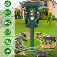 5 Modes Animal Repeller - Solar/USB Rechargeable, PIR Sensing, 3229Sq.ft Coverage, IP54 Waterproof, Repels Rodents Birds